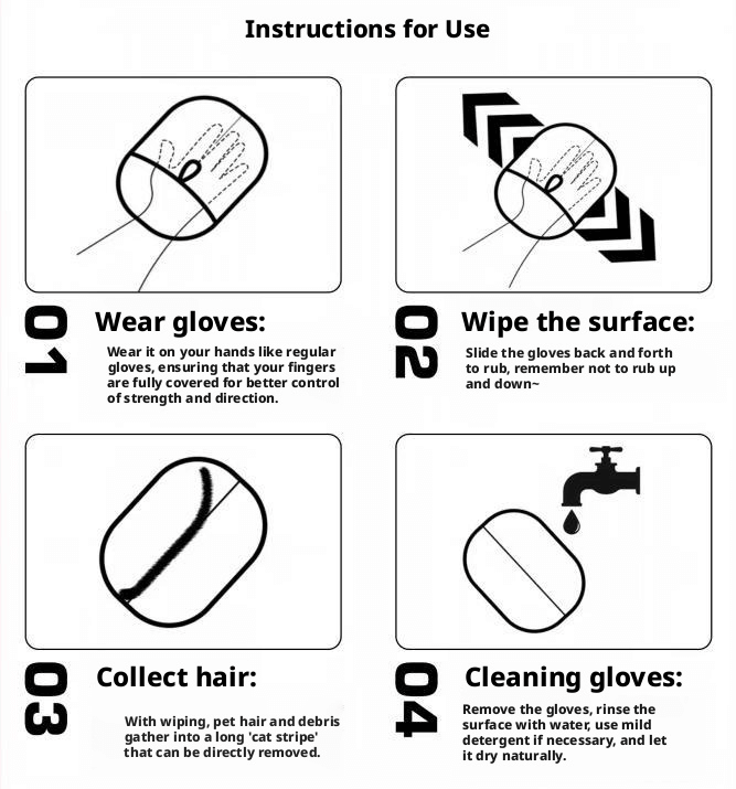 Pet Hair Removal Tools Reusable Gloves Pet Double-Sided Grooming Gloves Carpet Hair Removal Pet Hair Cleanup